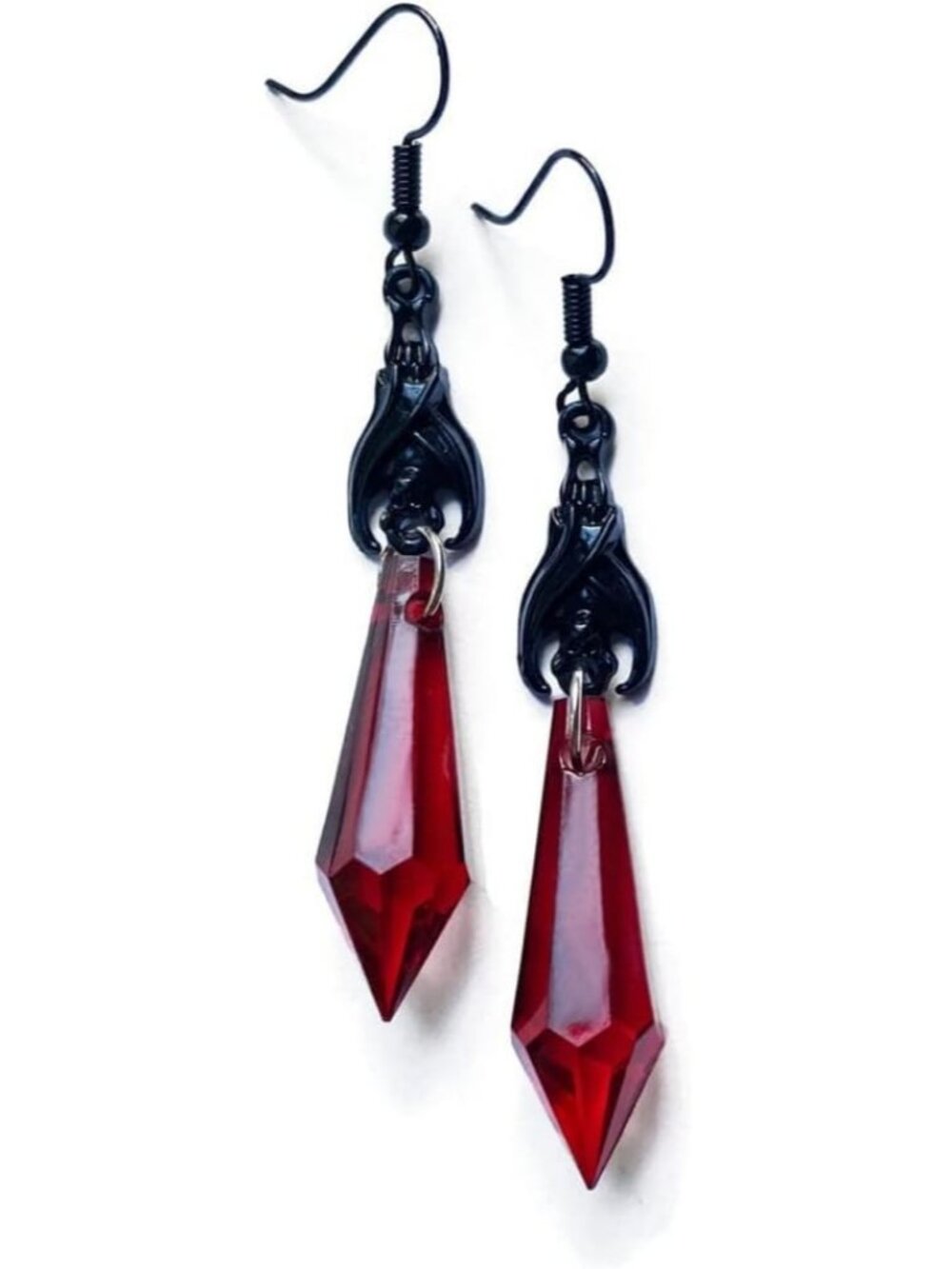 Gothic Bat Dangle Earrings Red Black Crystal Punk Halloween Jewelry